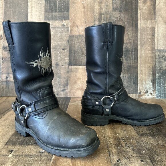 Harley Davidson 91055 Buckle Harness Square Toe Moto Motorcycle Boots Mens 9 - Picture 2 of 12